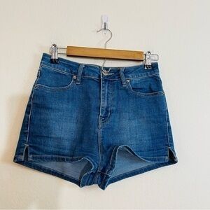 BDG Super Hi-Rise Spade Pin Up Jean Shorts 26 Blue Pockets Stretch